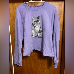 Purple Cat Print Women's Sweater